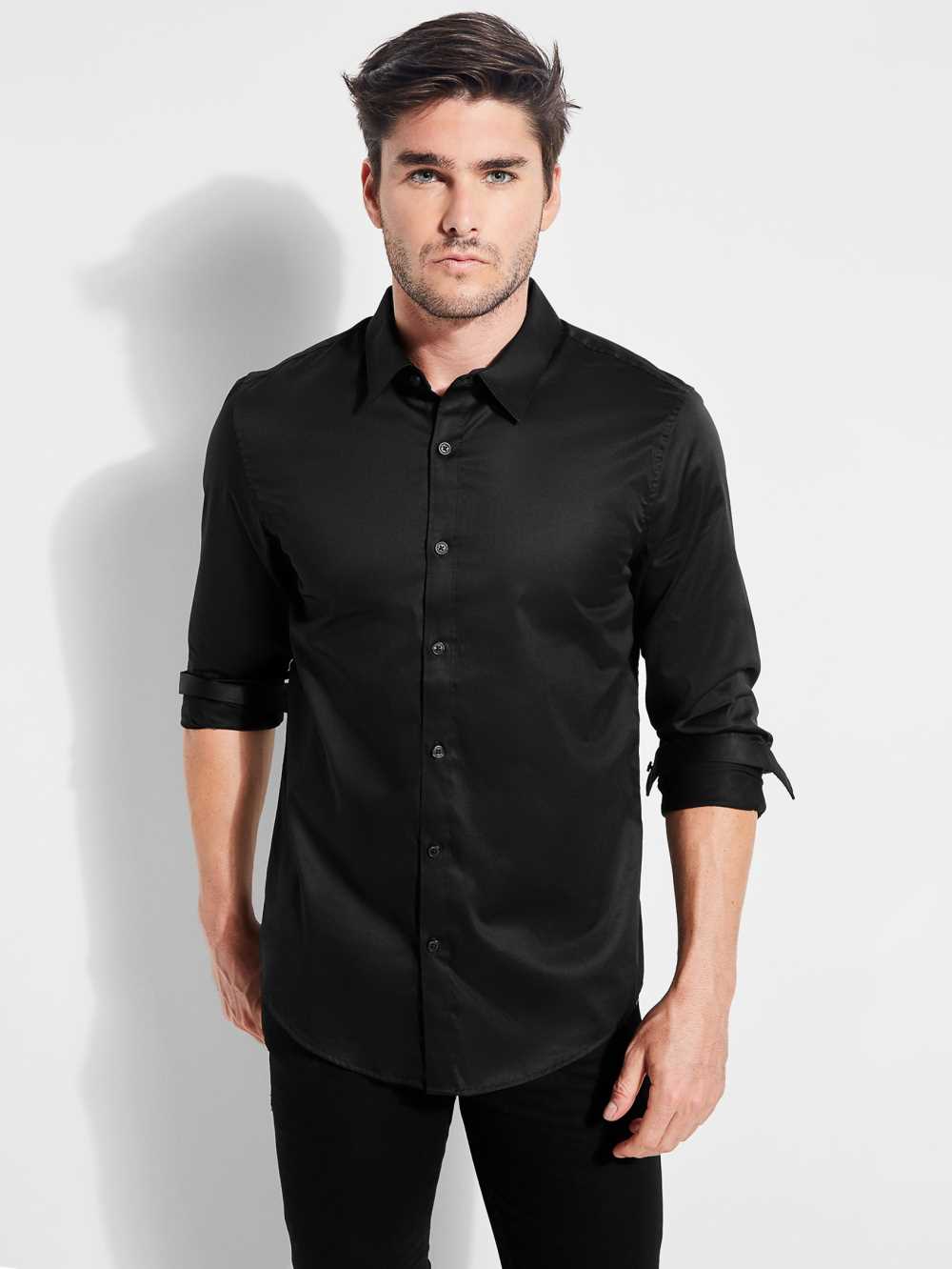 Black Men\'s Guess Luxe Stretch Shirts Australia Sale | 649BKQZUV