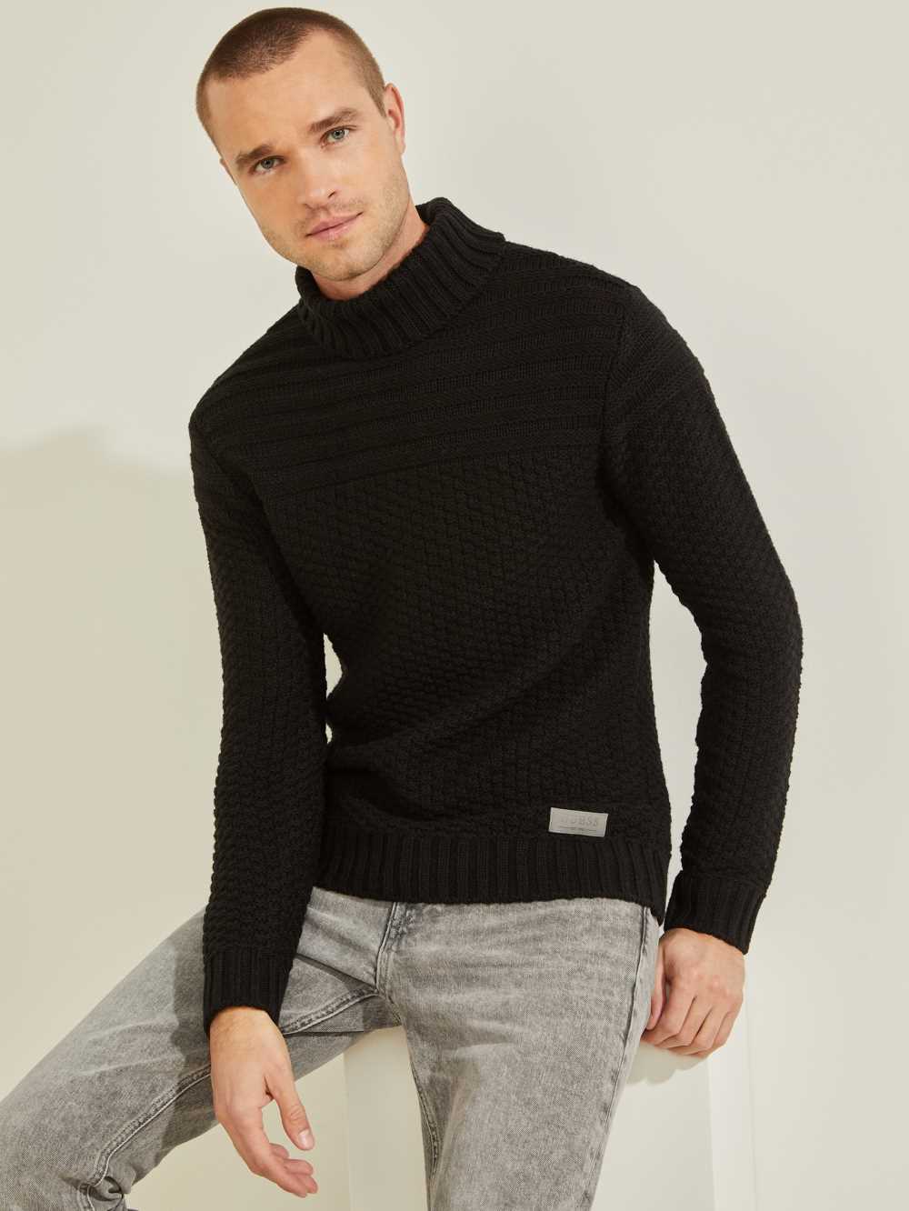 Black Men\'s Guess Lynton Ski Turtleneck Sweaters Australia Sale | 603ZOYXKC