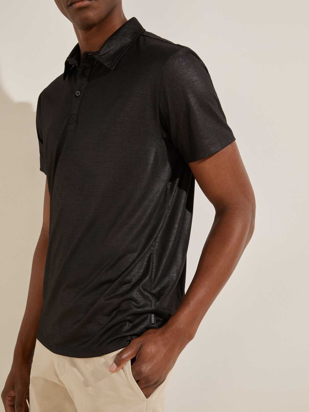 Black Men's Guess Mason Shine Polo Shirts Australia Sale | 892SUPJHV