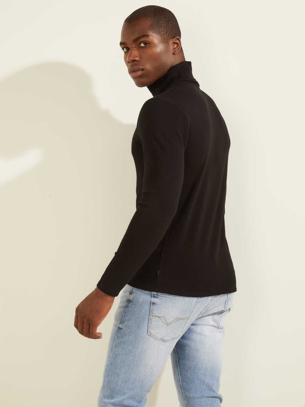 Black Men's Guess Mateo Turtleneck T-shirt Australia Sale | 689SWIYGQ