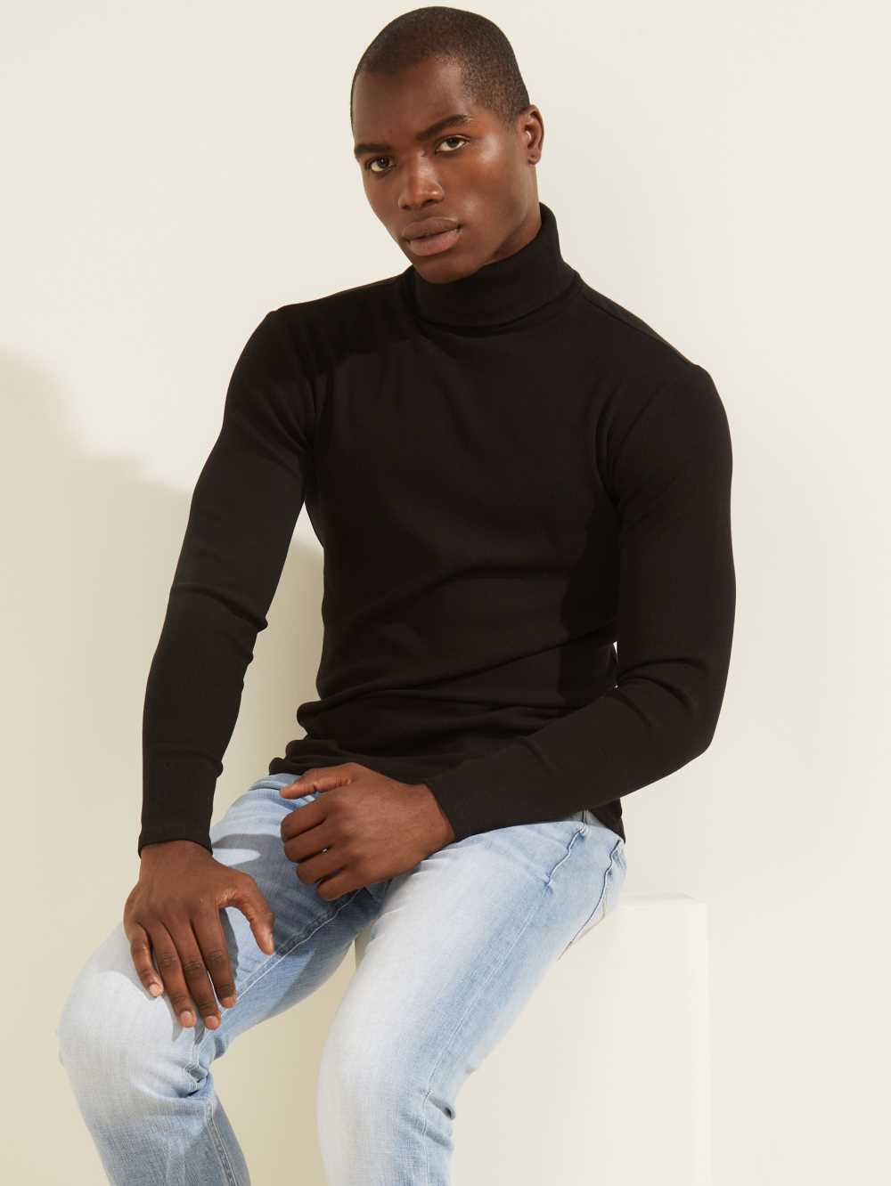 Black Men\'s Guess Mateo Turtleneck T-shirt Australia Sale | 689SWIYGQ