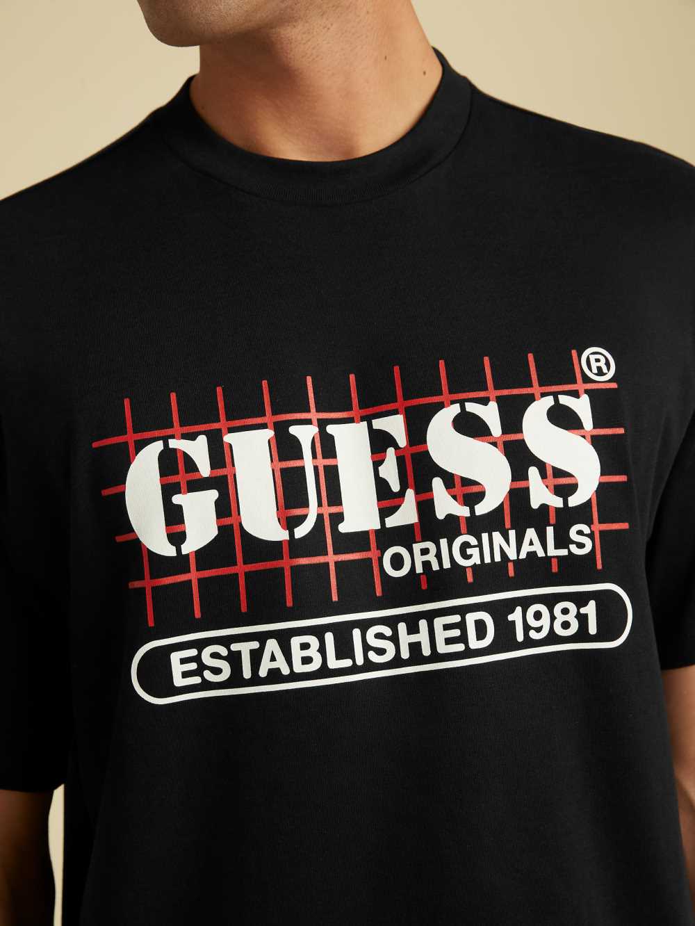 Black Men's Guess Originals Grid T-shirt Australia Sale | 357OCUDVJ