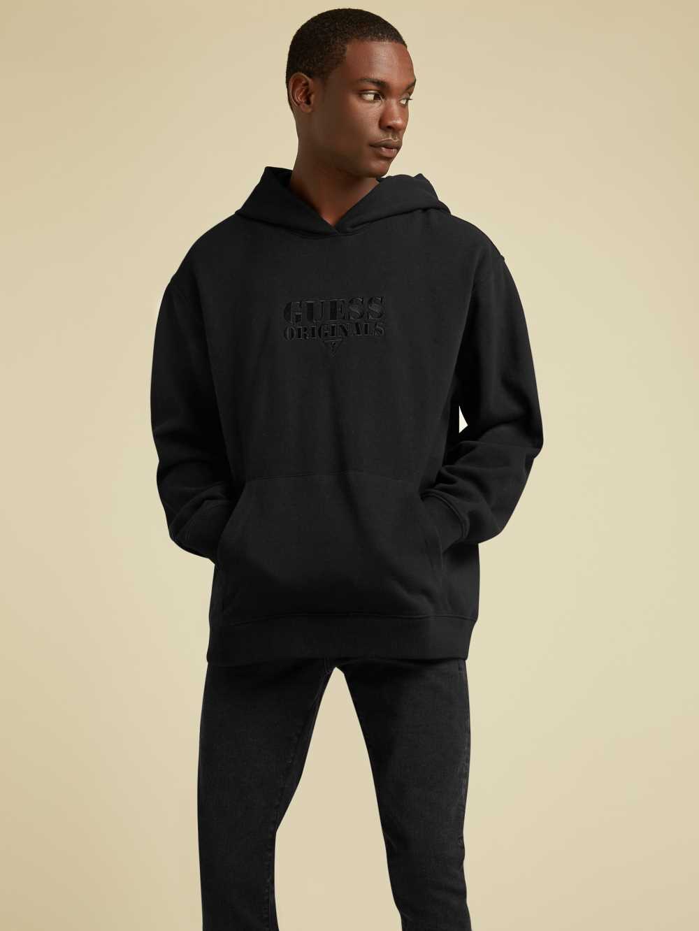 Black Men\'s Guess Originals Kit Logo Hoodie Australia Sale | 462NUYJHV