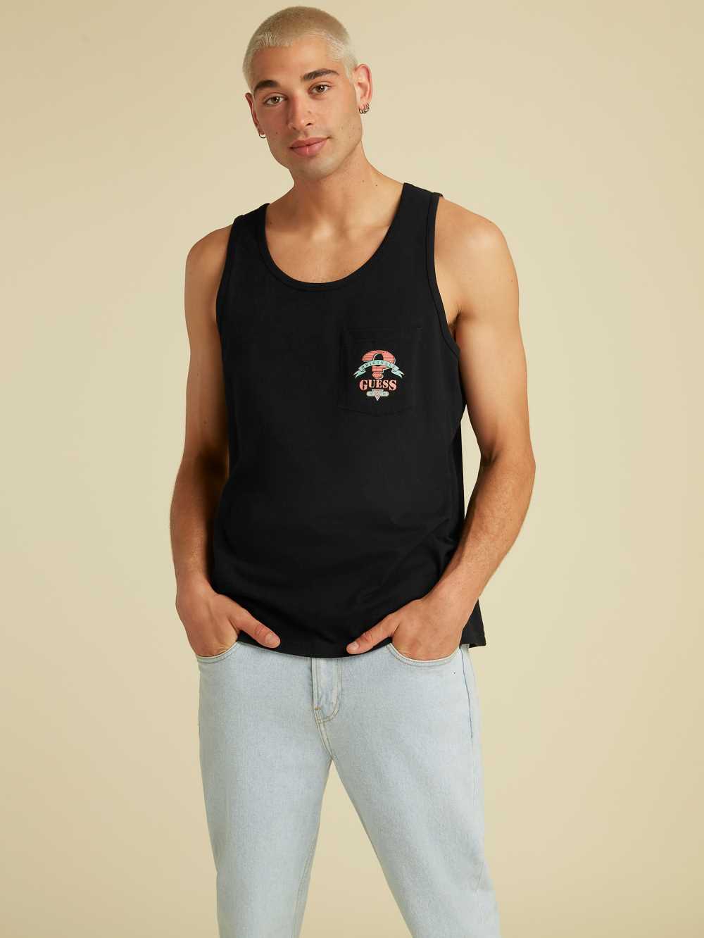 Black Men\'s Guess Originals Logo Tank Top Australia Sale | 102QHFMUK