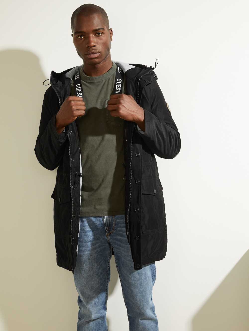 Black Men's Guess Softshell Utility Parka Jackets Australia Sale | 490NAGWMD