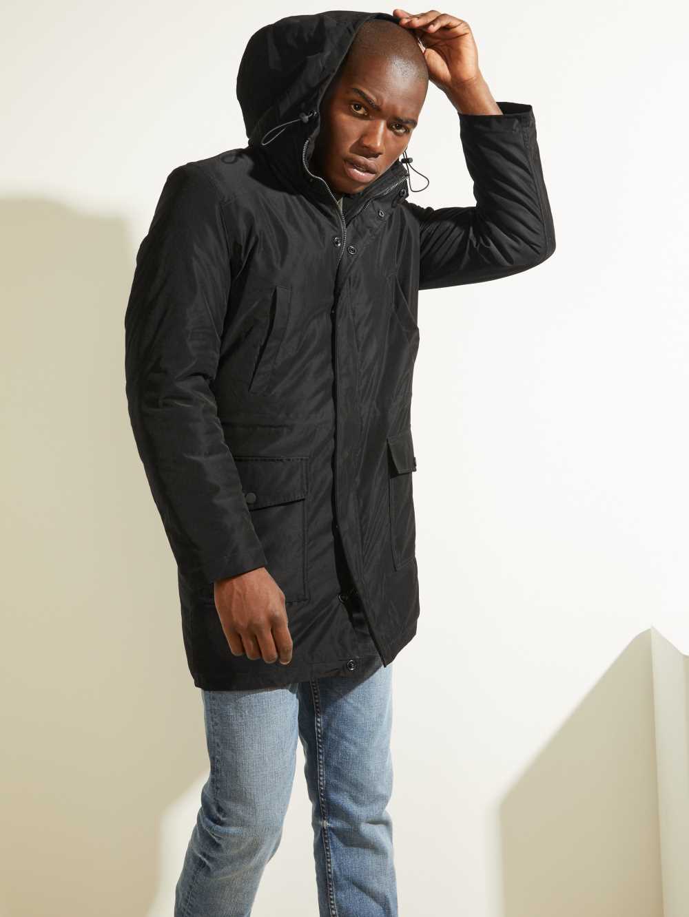 Black Men\'s Guess Softshell Utility Parka Jackets Australia Sale | 490NAGWMD