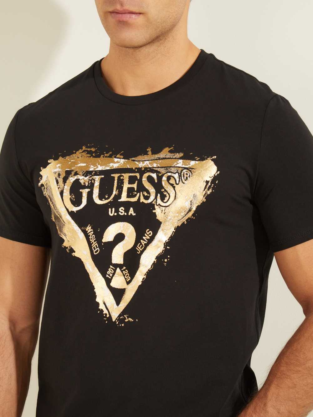 Black Men's Guess Splash T-shirt Australia Sale | 640LNDPJG