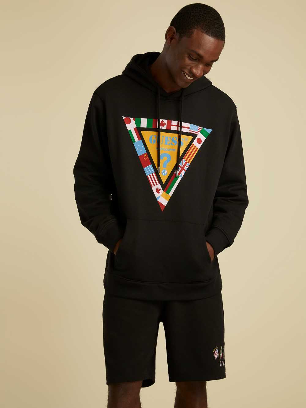 Black Men's Guess Summer Games Logo Hoodie Australia Sale | 458EXGFBW