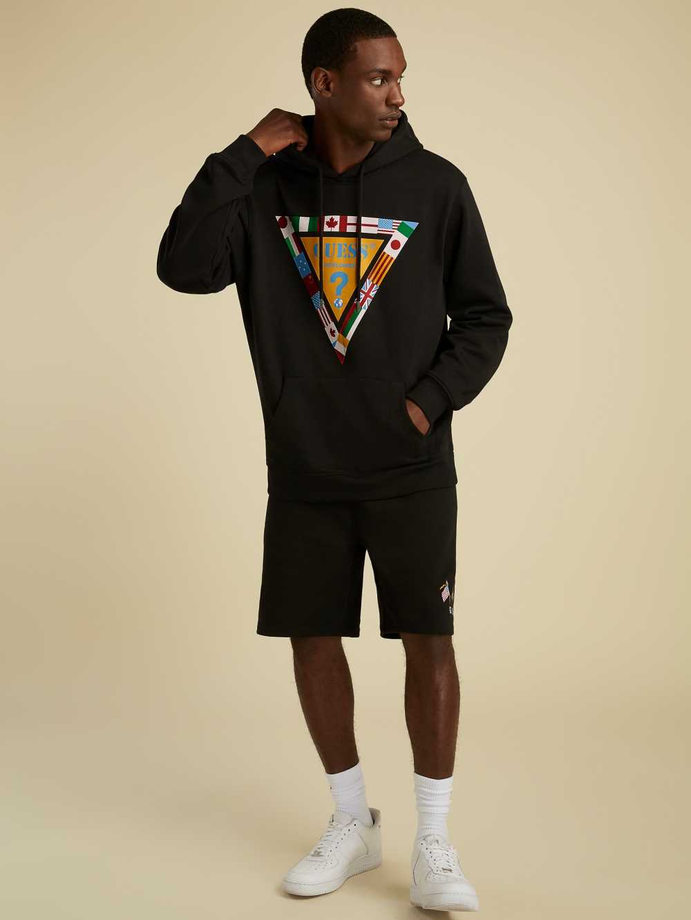 Black Men's Guess Summer Games Logo Hoodie Australia Sale | 458EXGFBW