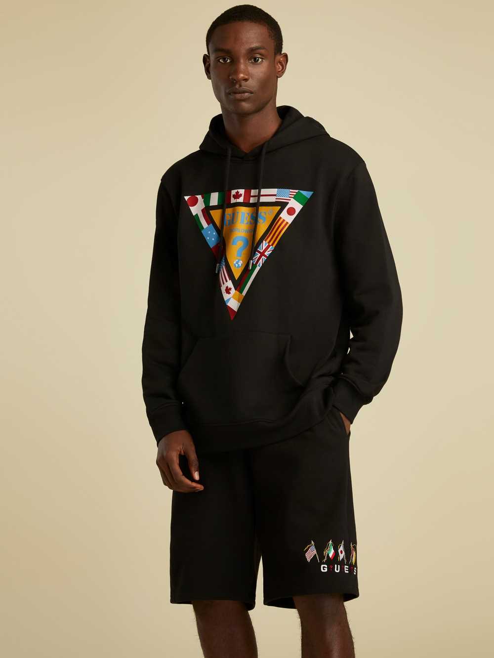 Black Men's Guess Summer Games Logo Hoodie Australia Sale | 458EXGFBW