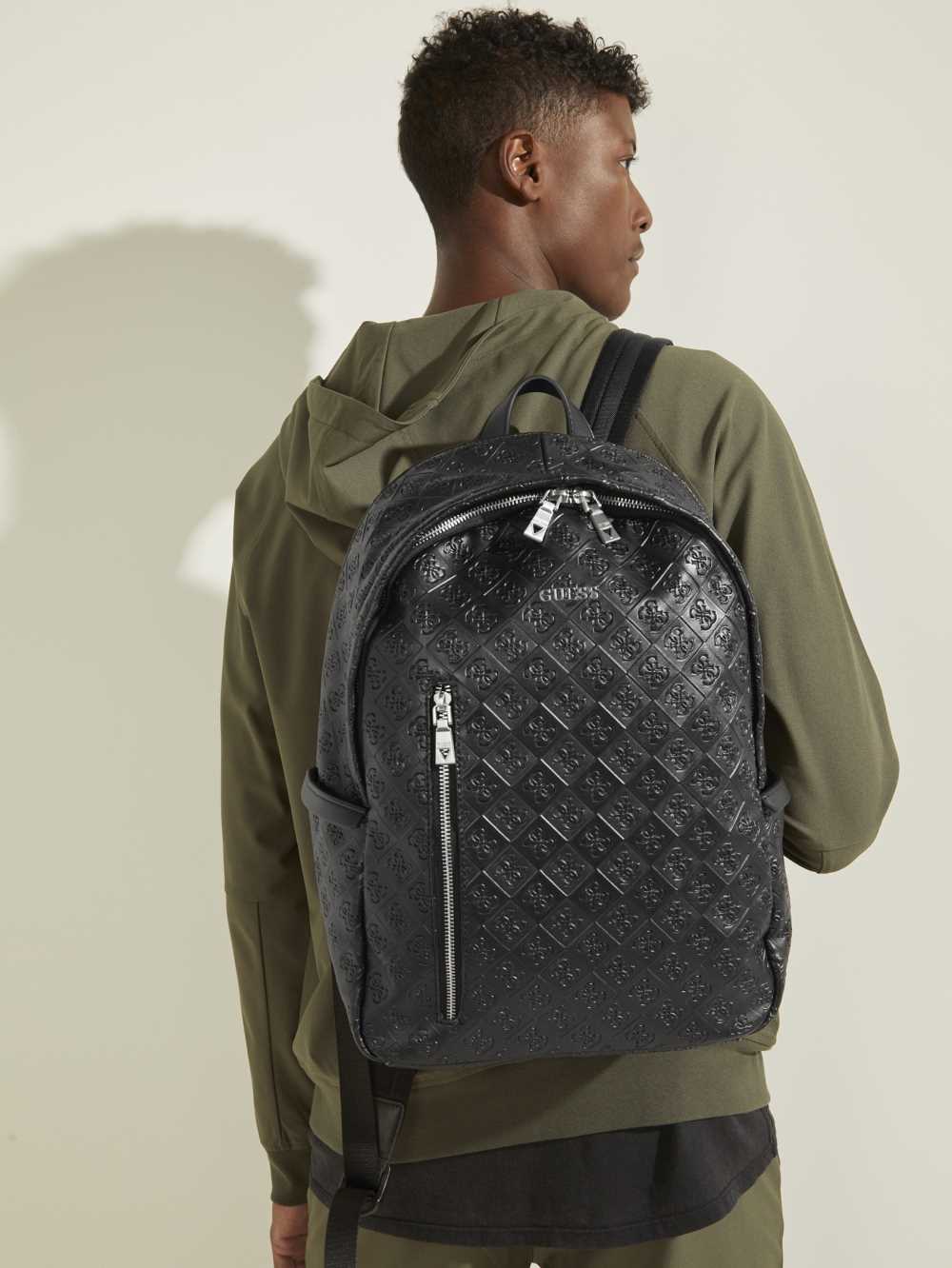 Black Men's Guess Vezzola Quattro G Backpack Australia Sale | 124UKTFSG