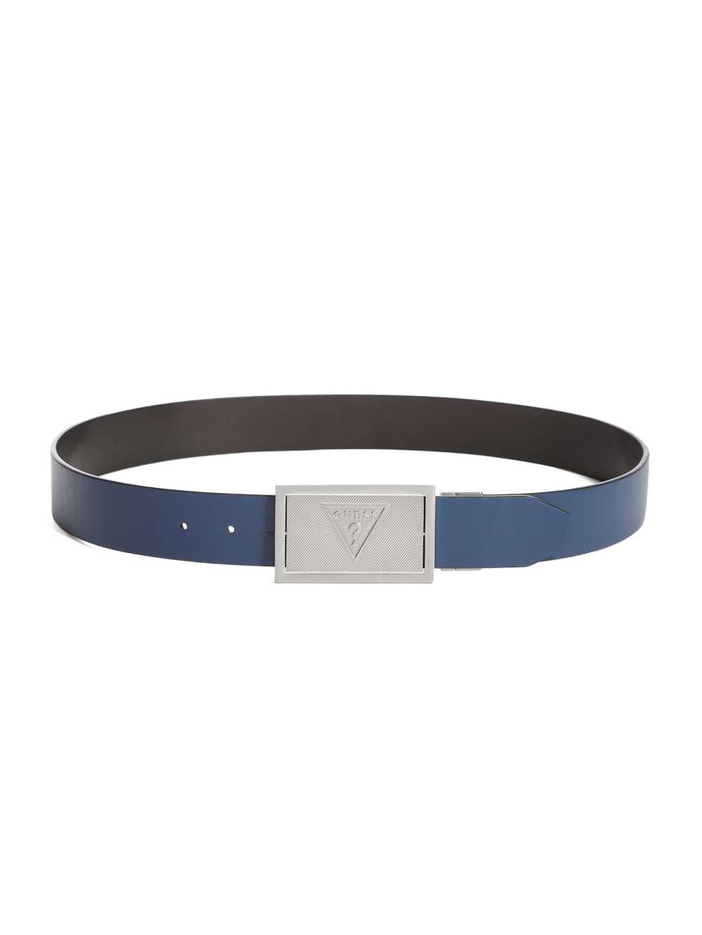 Black Navy Men's Guess Reversible Logo Harness Buckle Belts Australia Sale | 843YHWQCF