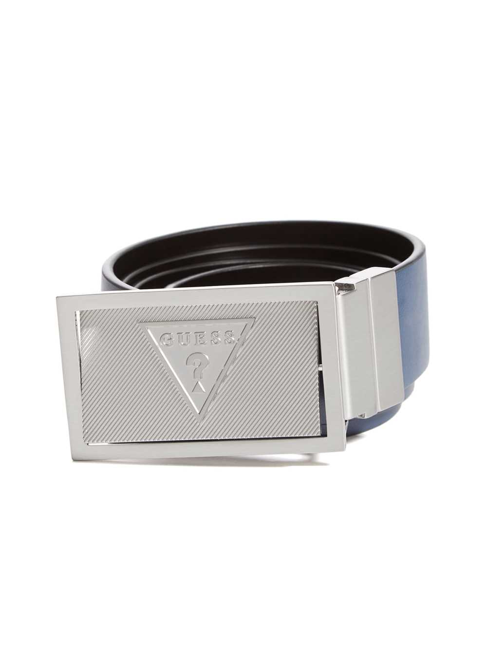 Black Navy Men\'s Guess Reversible Logo Harness Buckle Belts Australia Sale | 843YHWQCF