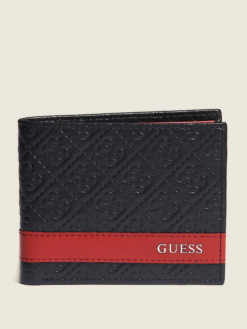 Black Red Men\'s Guess Mesa Double Billfold Wallets Australia Sale | 701UIWXYR