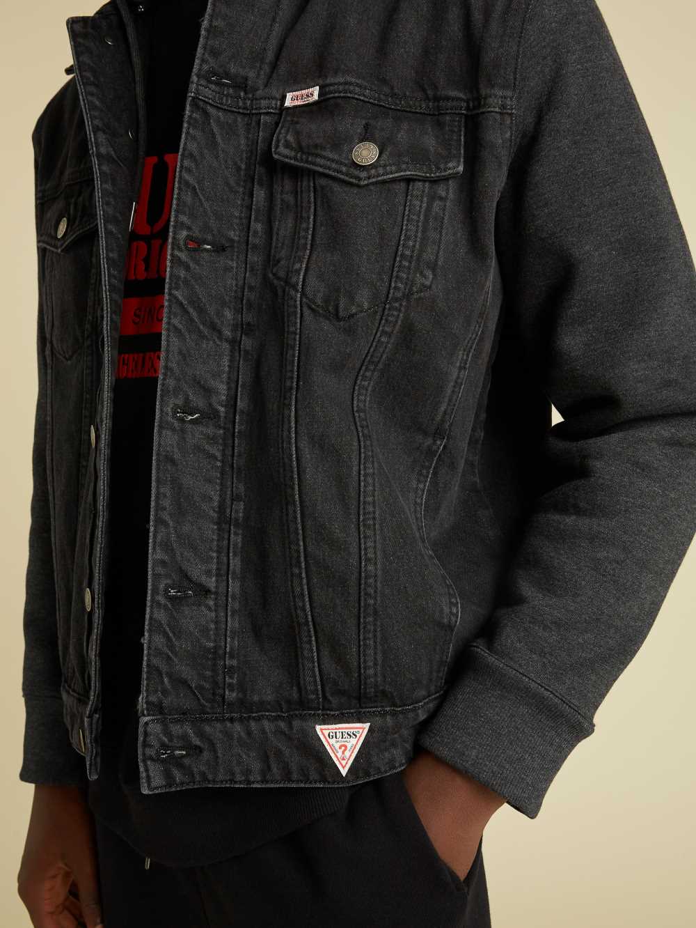 Black Wash Men's Guess Originals Hooded Denim Jackets Australia Sale | 289FIZEKT