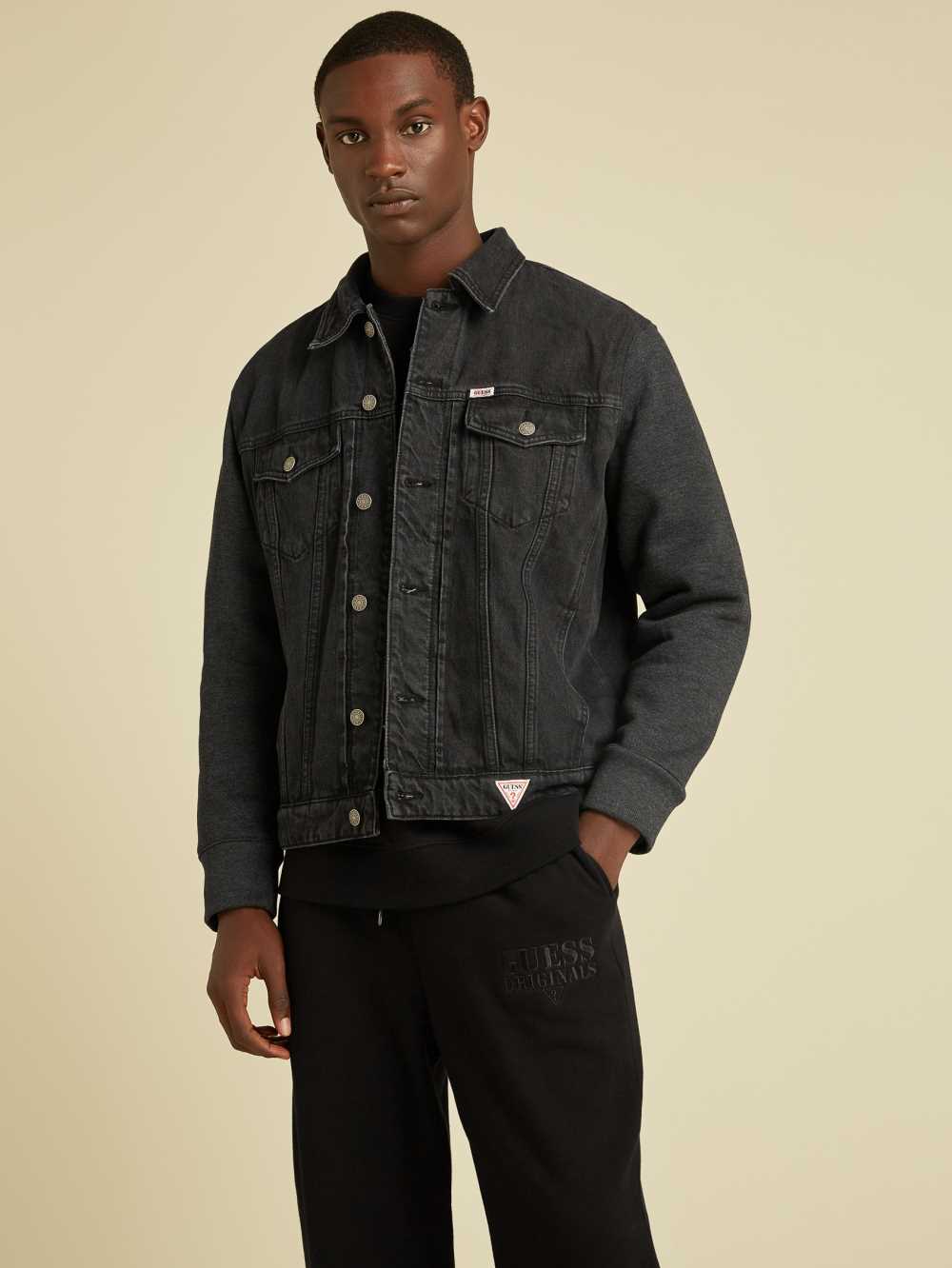 Black Wash Men's Guess Originals Hooded Denim Jackets Australia Sale | 289FIZEKT