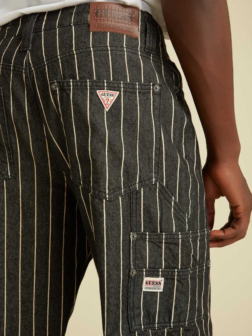 Black Wash Men's Guess Originals Pinstripe Carpenter Jeans Australia Sale | 810YMGKUT