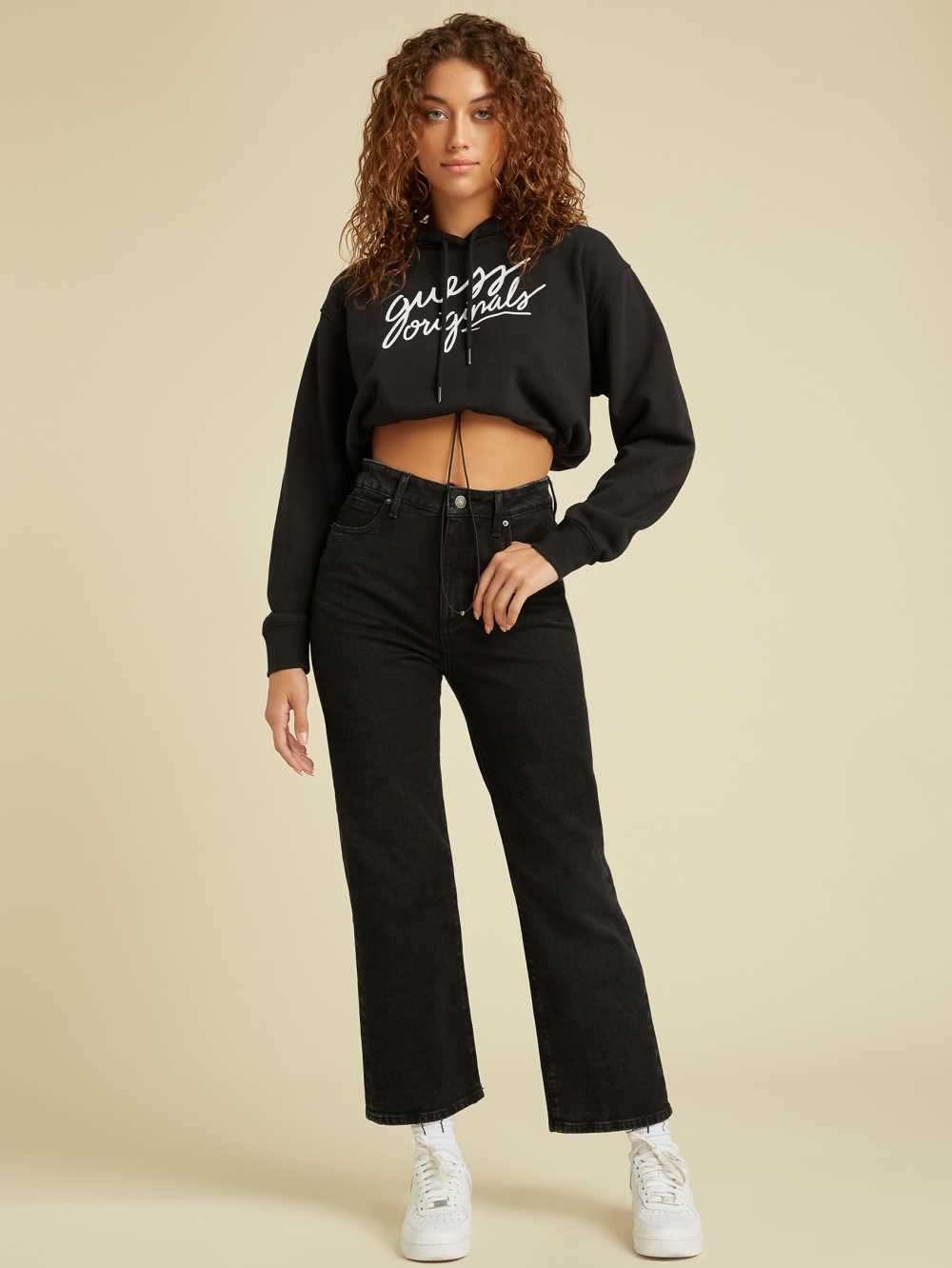 Black Wash Women's Guess Originals Cropped Mom Jeans Australia Sale | 631TQWKPL