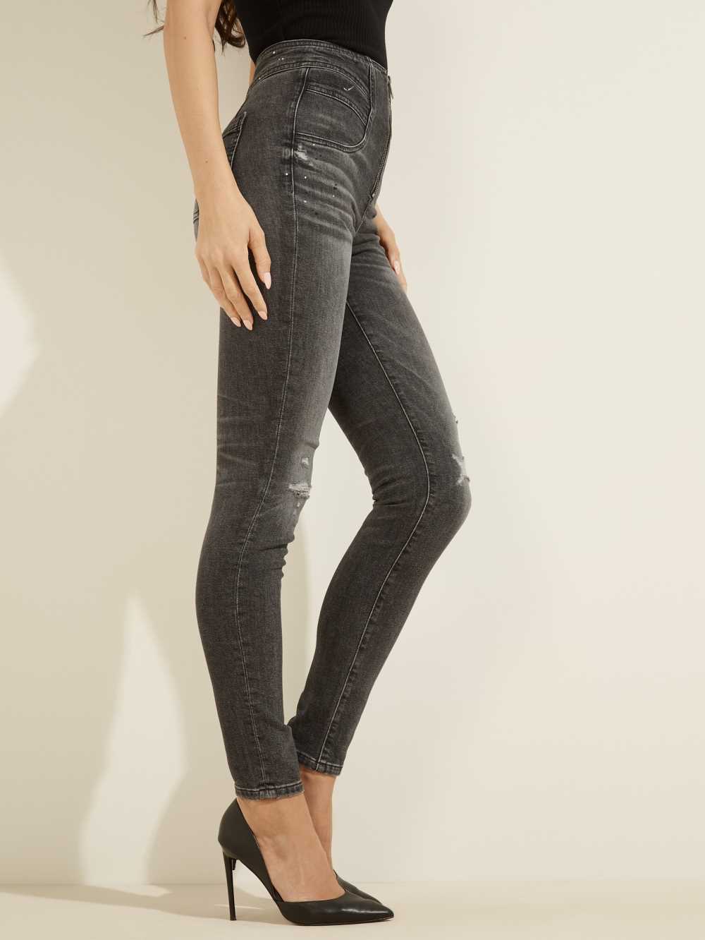 Black White Women's Guess Eco Kat Skinny Jeans Australia Sale | 956BPMOFK