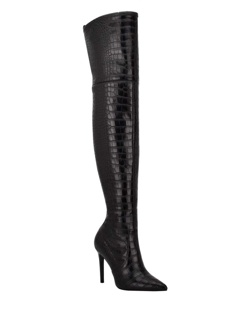 Black Women\'s Guess Baiwa Croc Over-the-Knee Boots Australia Sale | 164NQBHGJ