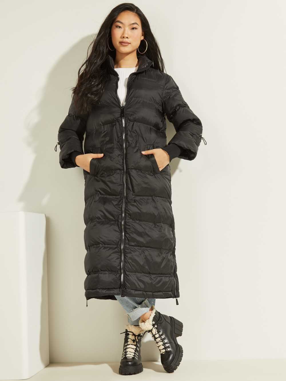 Black Women's Guess Brunella Long Puffer Jackets Australia Sale | 137OZEYUI