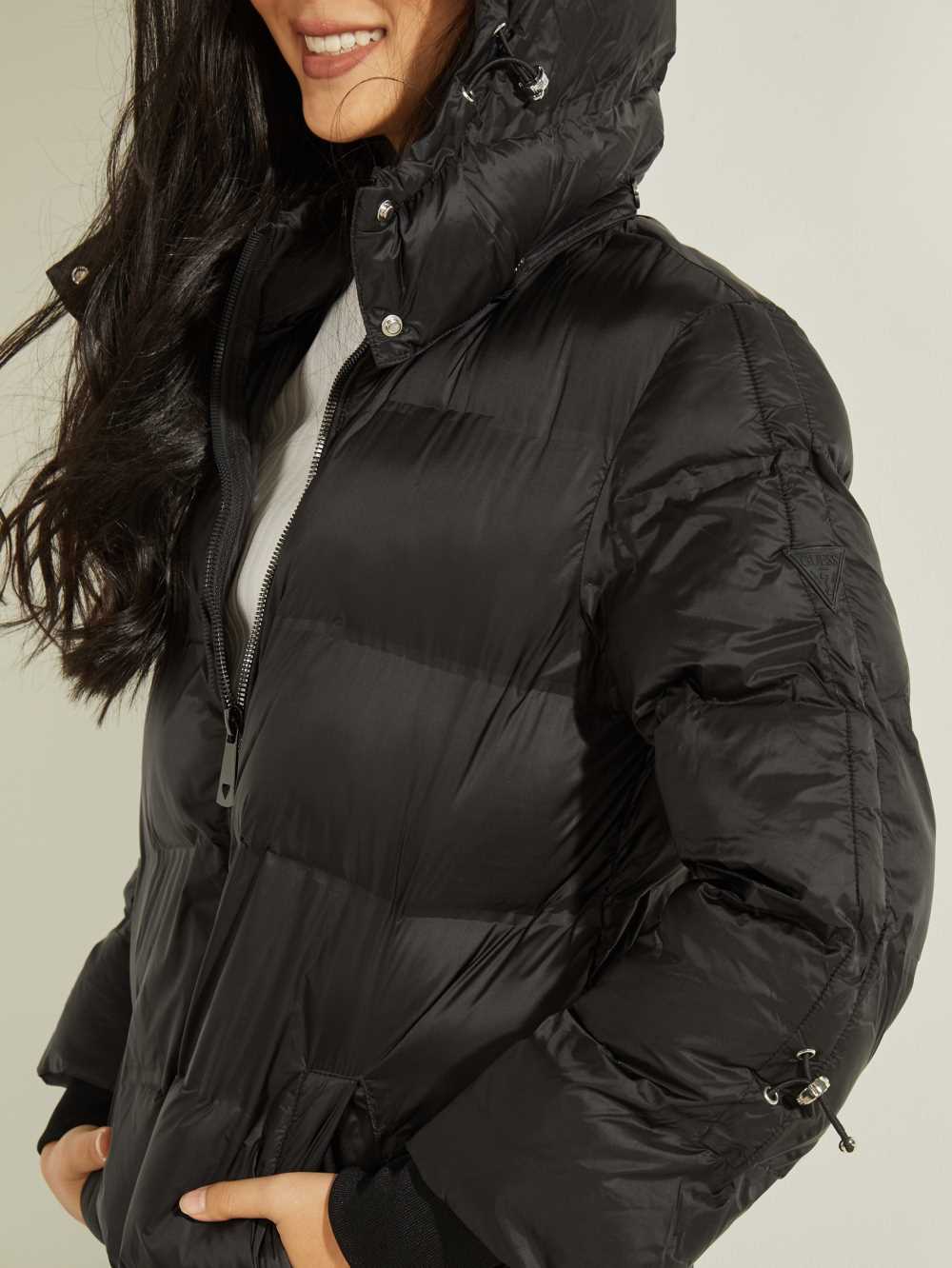 Black Women's Guess Brunella Long Puffer Jackets Australia Sale | 137OZEYUI