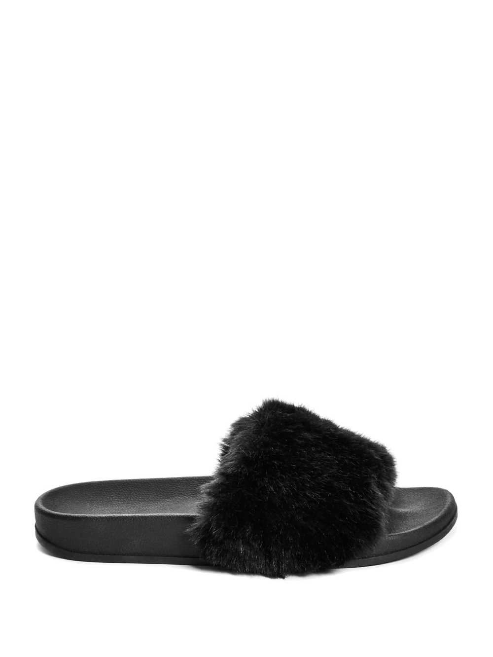 Black Women's Guess Buffie Leopard Faux-Fur Slide Slide Sandals Australia Sale | 534LQSHYW