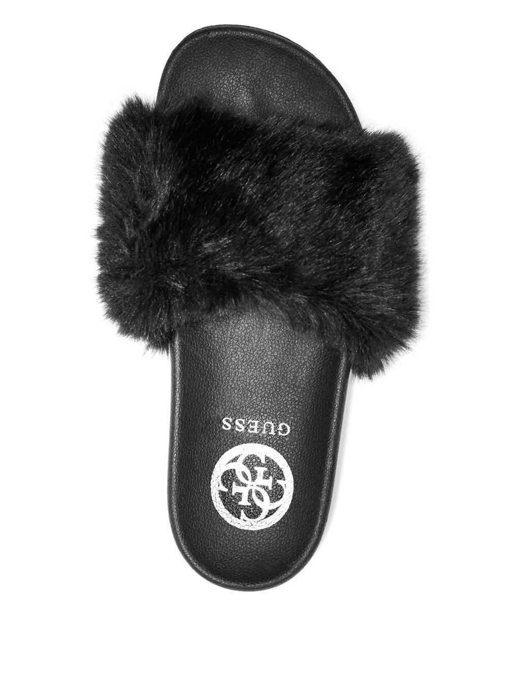 Black Women's Guess Buffie Leopard Faux-Fur Slide Slide Sandals Australia Sale | 534LQSHYW