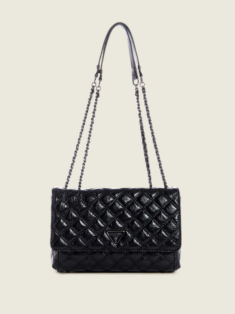 Black Women\'s Guess Cessily Quilted Convertible Crossbody Bags Australia Sale | 631UCTSVP