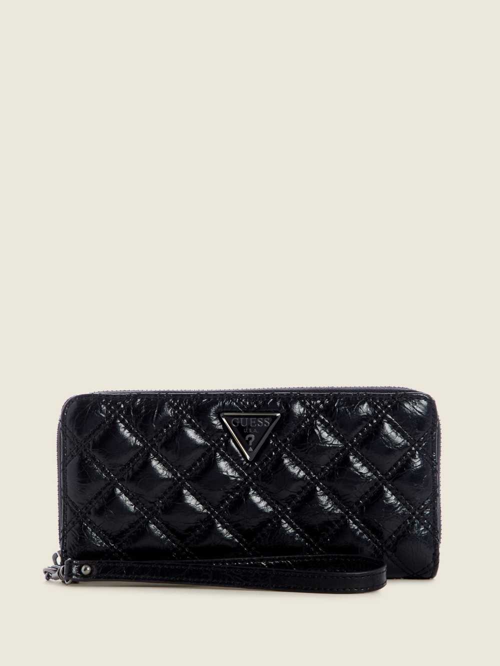 Black Women\'s Guess Cessily Quilted Large Zip-Around Wallets Australia Sale | 380XYOVRK