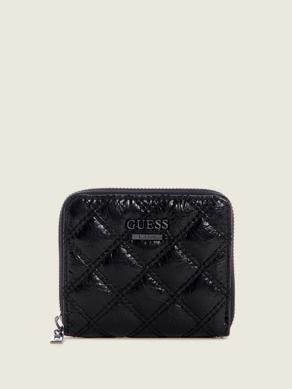 Black Women\'s Guess Cessily Quilted Small Zip-Around Wallets Australia Sale | 321LSIQTY