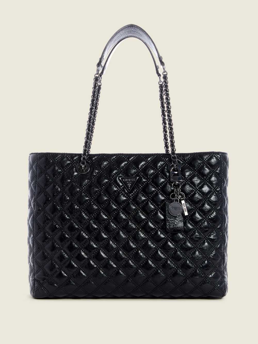 Black Women\'s Guess Cessily Quilted Tote Bags Australia Sale | 602KRFTLN