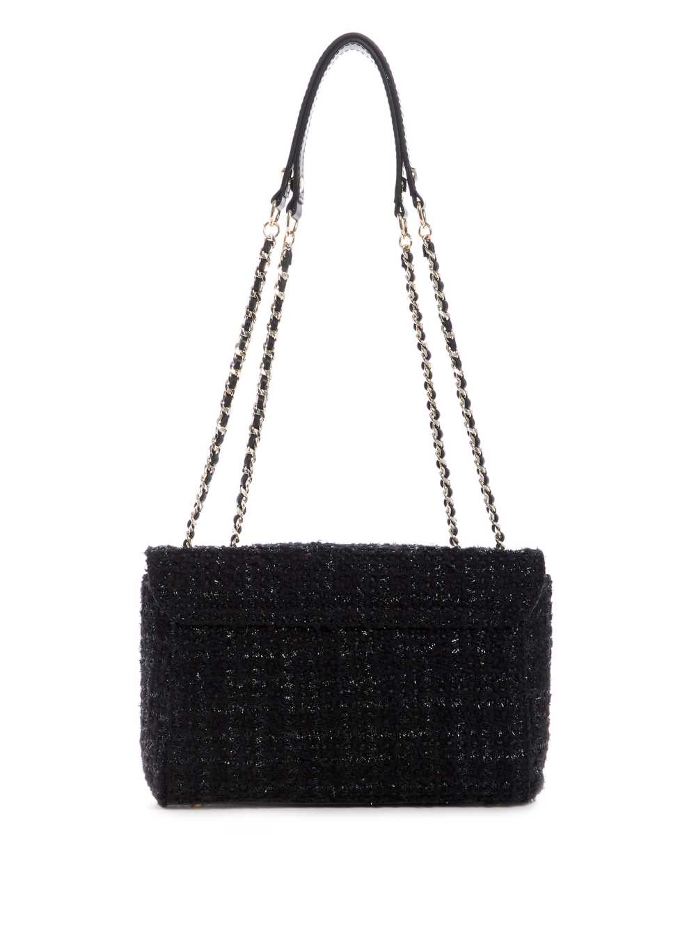 Black Women's Guess Cessily Tweed Convertible Crossbody Bags Australia Sale | 623JWAOMK