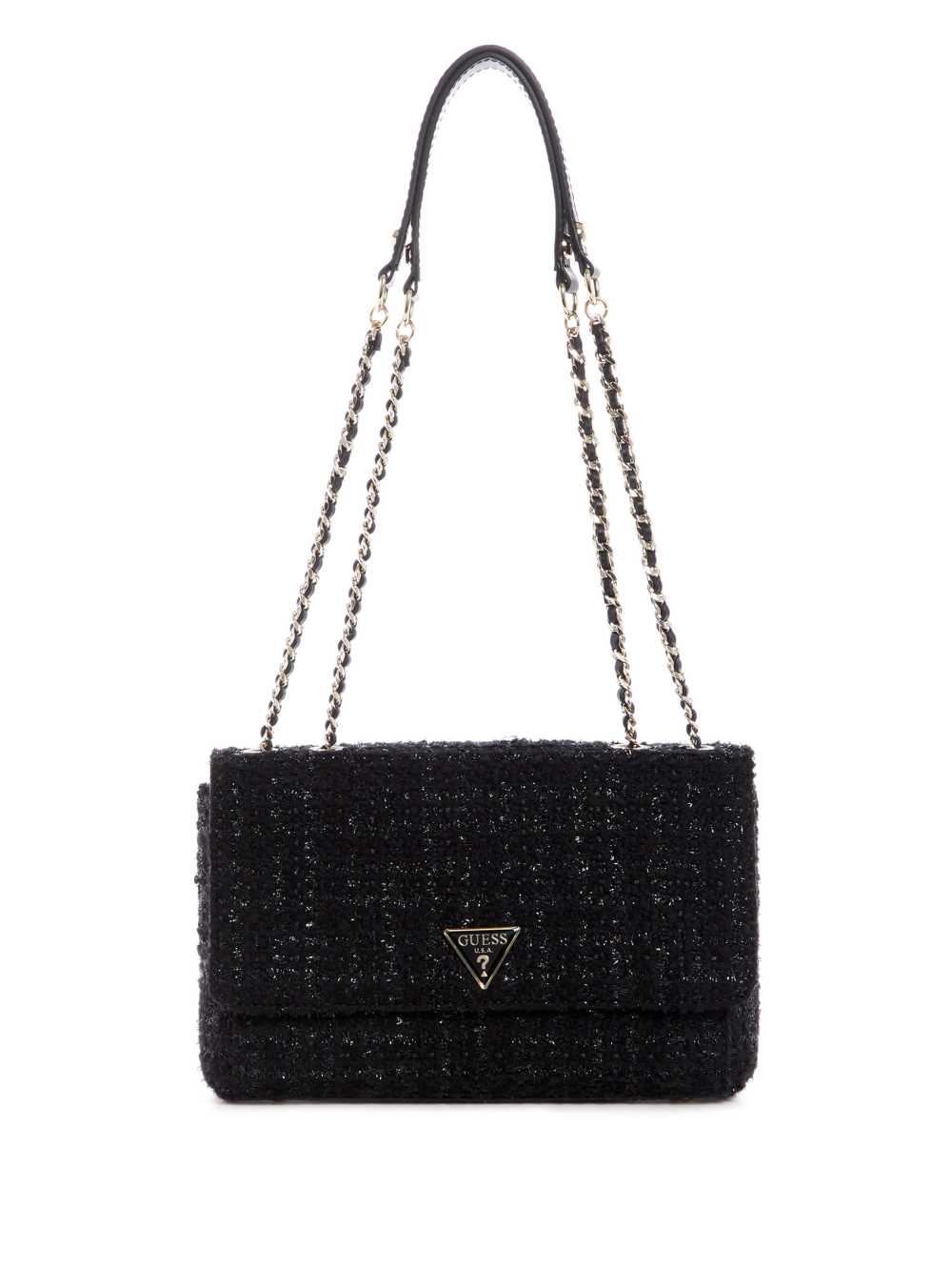 Black Women\'s Guess Cessily Tweed Convertible Crossbody Bags Australia Sale | 623JWAOMK