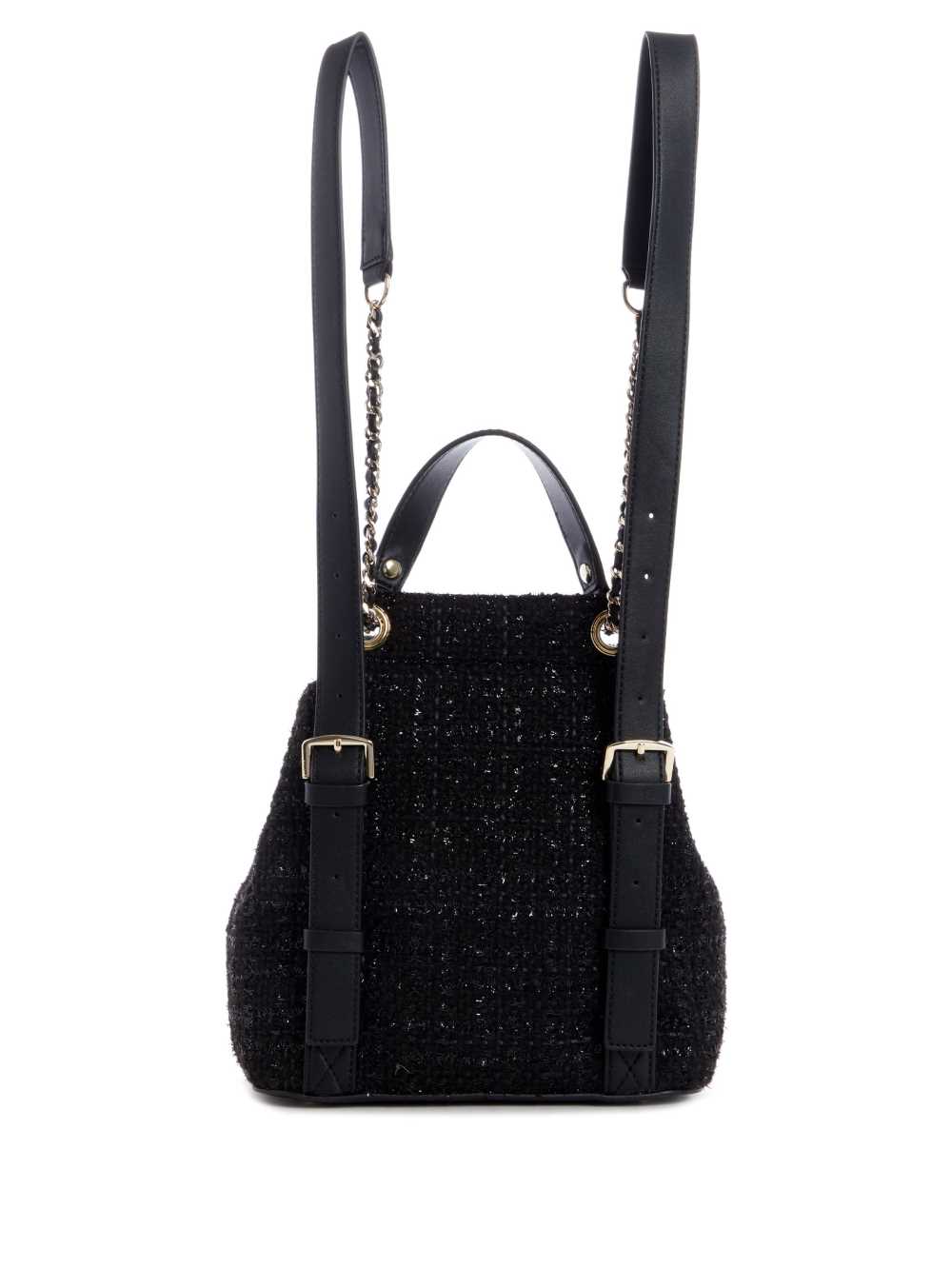 Black Women's Guess Cessily Tweed Flap Backpack Australia Sale | 326KPUYBI