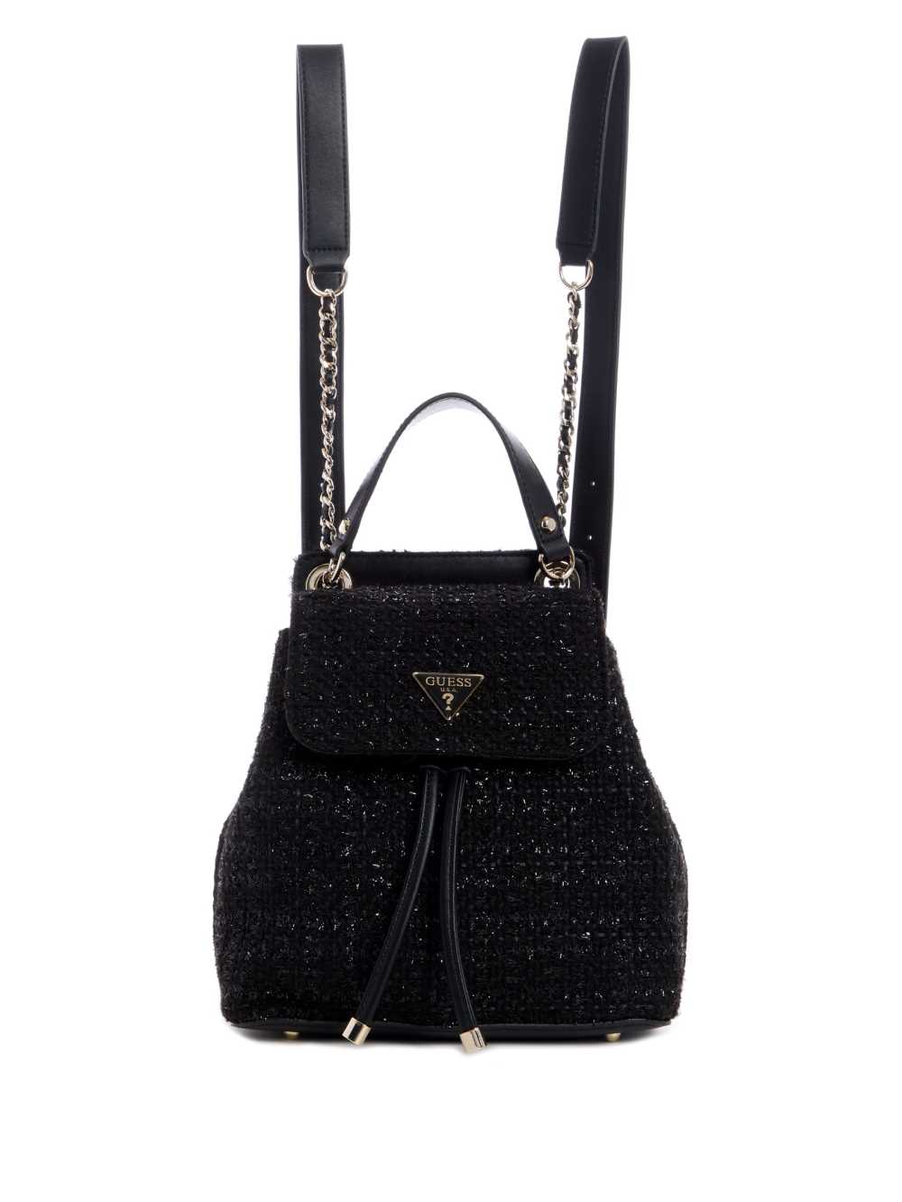 Black Women\'s Guess Cessily Tweed Flap Backpack Australia Sale | 326KPUYBI