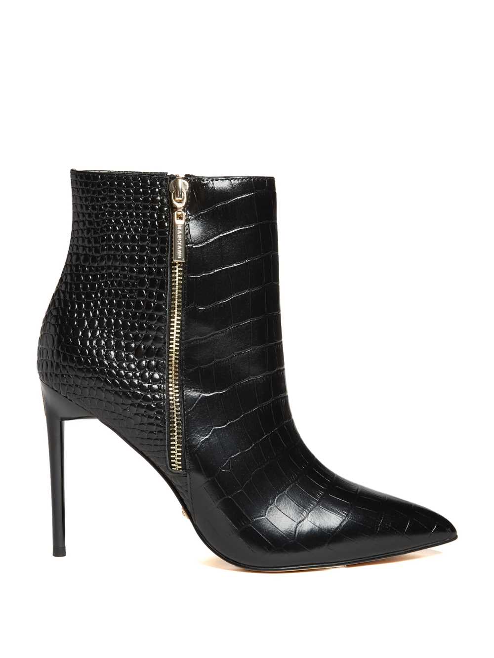 Black Women's Guess Croc Leather Zipper Booties Australia Sale | 946SIKXGF