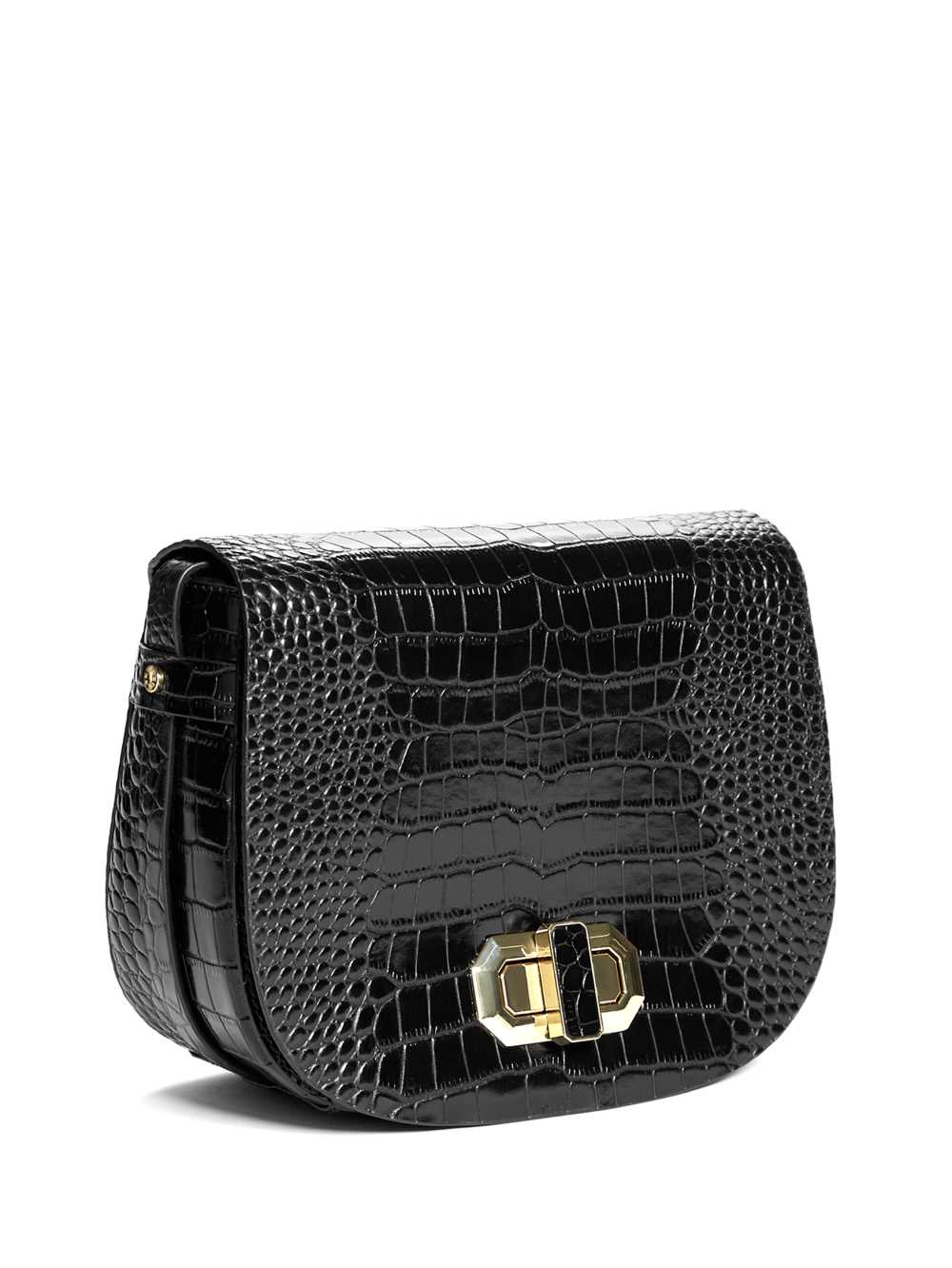 Black Women's Guess Crocodile Saddle Bag Handbags Australia Sale | 214NGIKQV