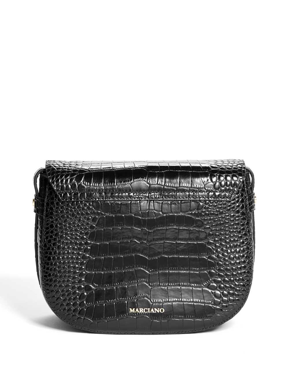 Black Women's Guess Crocodile Saddle Bag Handbags Australia Sale | 214NGIKQV