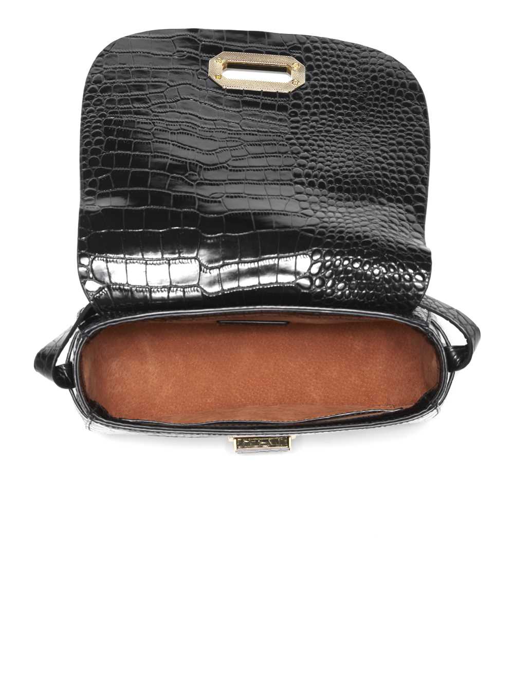 Black Women's Guess Crocodile Saddle Bag Handbags Australia Sale | 214NGIKQV