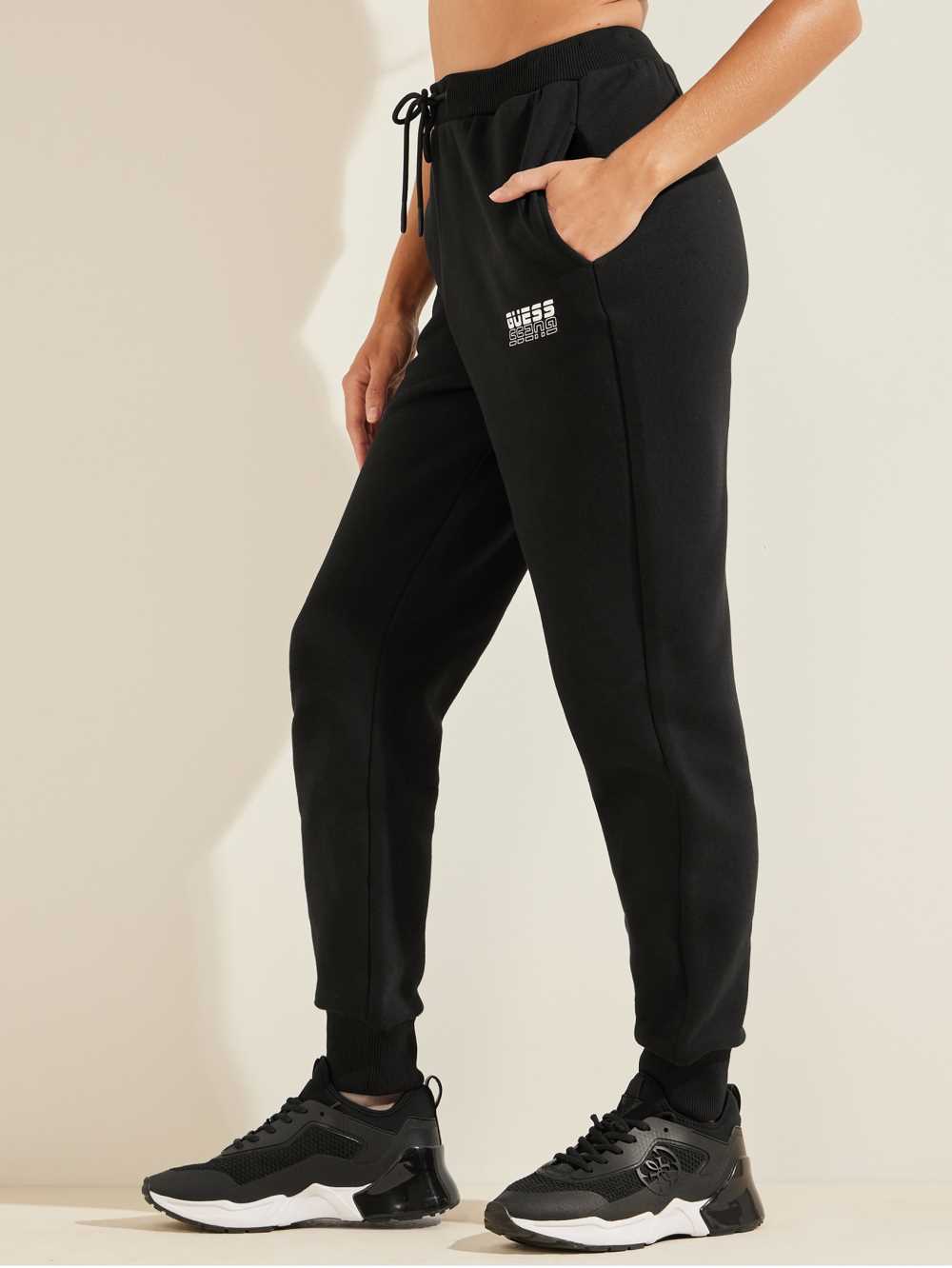 Black Women's Guess Eco Alisha Logo Joggers Australia Sale | 256VPXWHU