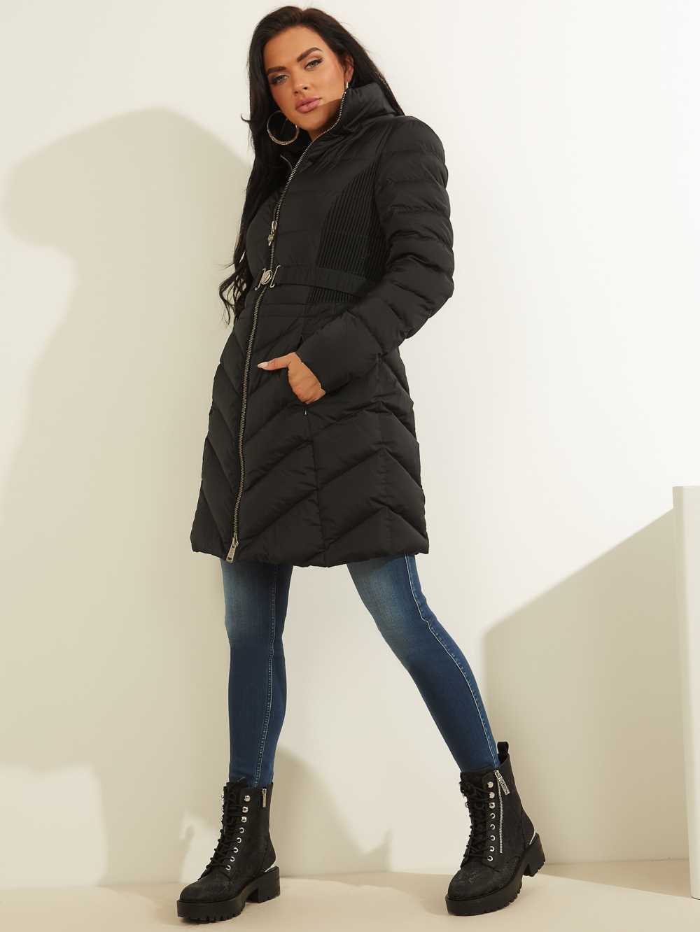 Black Women's Guess Eco Cecilia Down Puffer Coats Australia Sale | 587QHWEUO