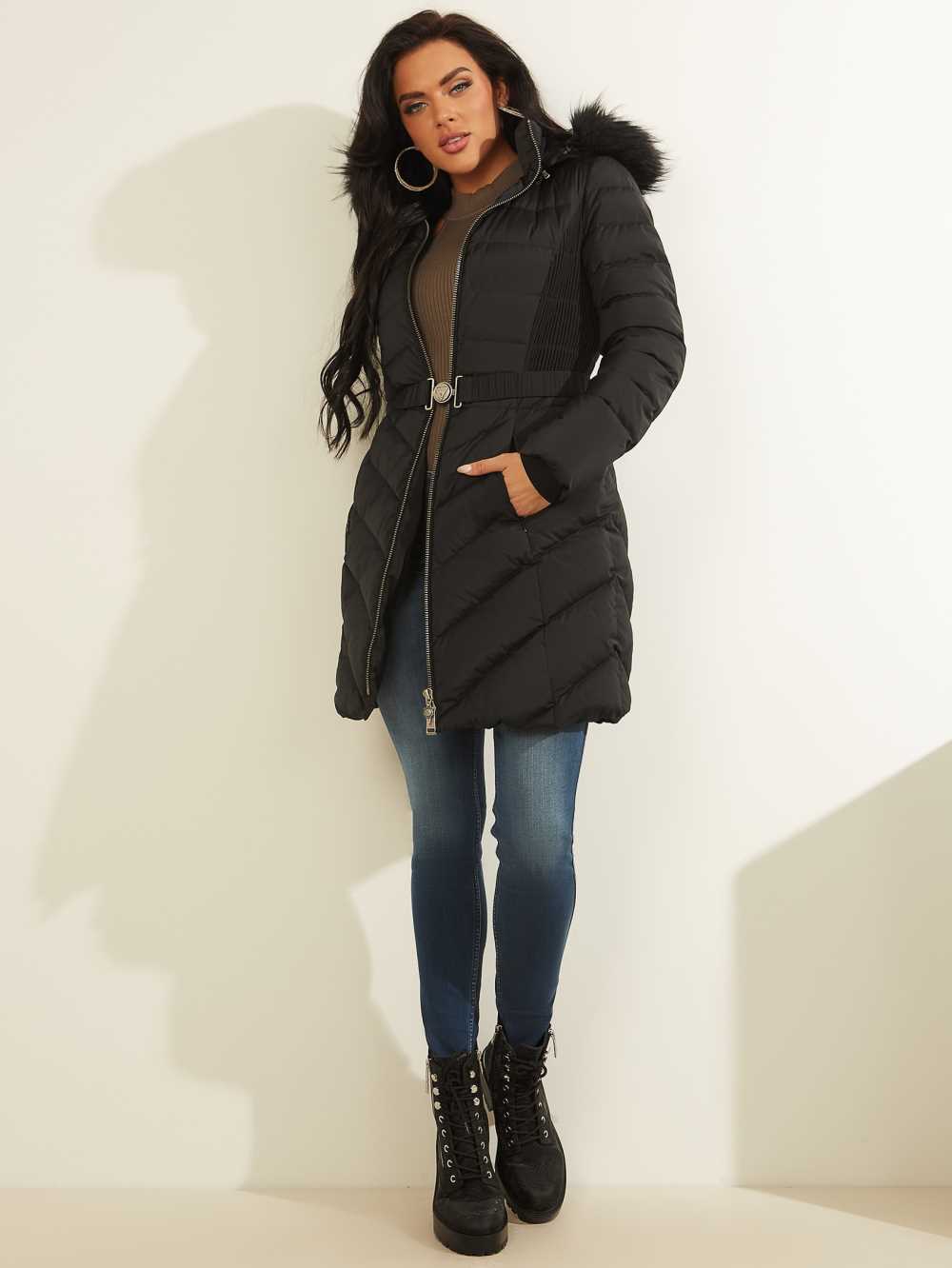 Black Women's Guess Eco Cecilia Down Puffer Coats Australia Sale | 587QHWEUO