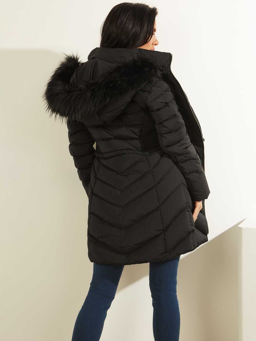 Black Women's Guess Eco Cecilia Down Puffer Coats Australia Sale | 587QHWEUO