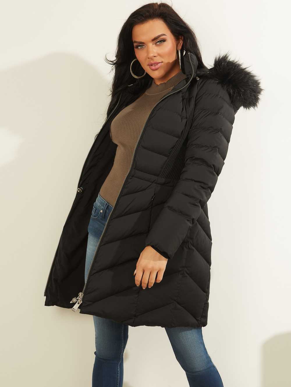 Black Women\'s Guess Eco Cecilia Down Puffer Coats Australia Sale | 587QHWEUO