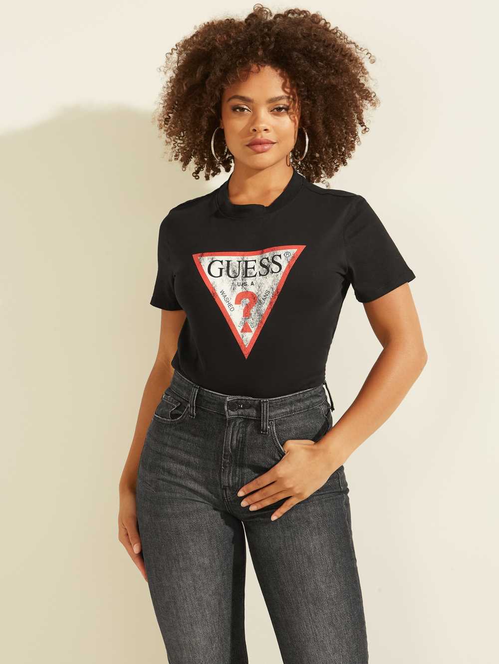 Black Women\'s Guess Eco Classic Logo T-shirt Australia Sale | 536FLAEOM