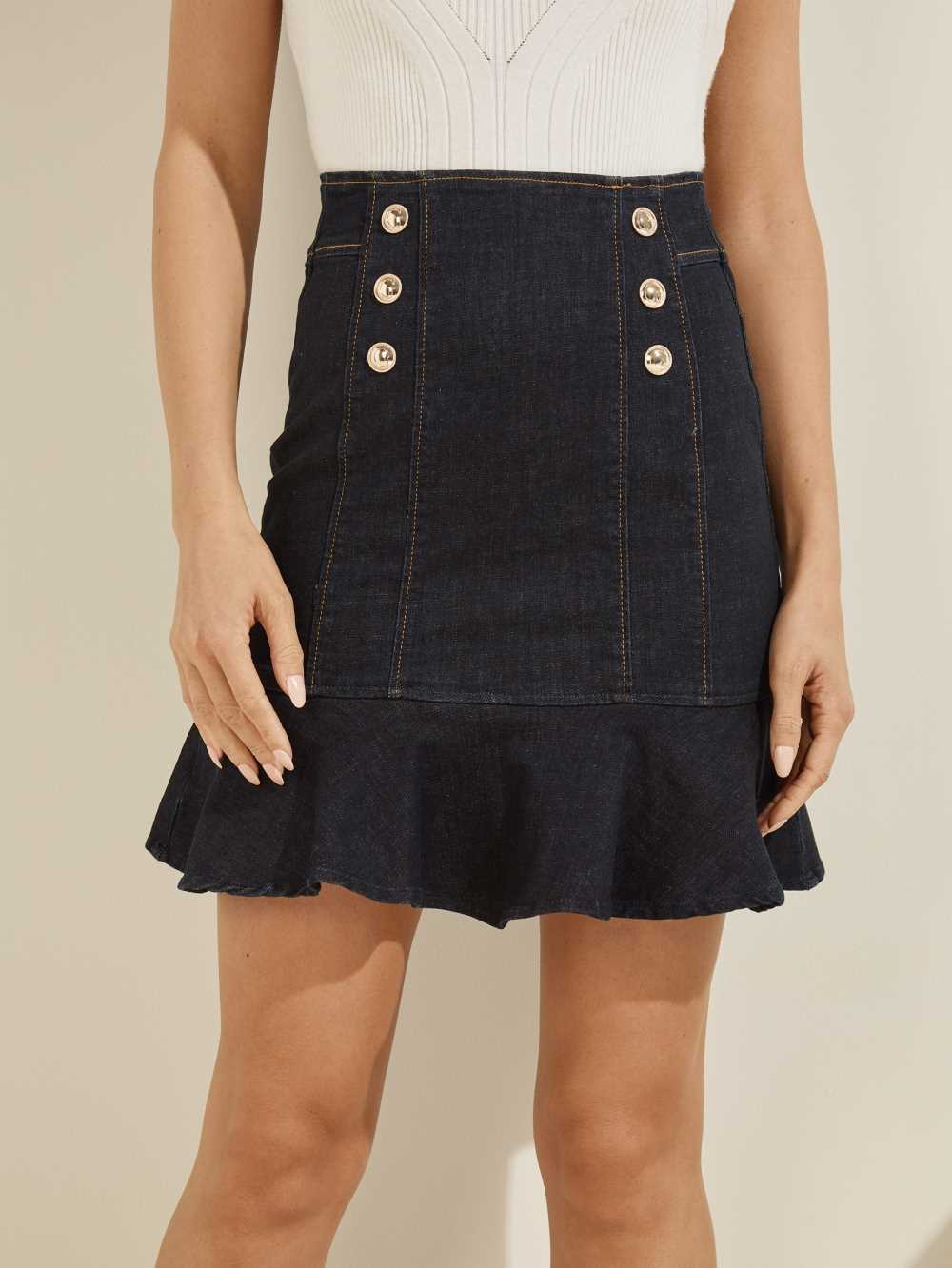 Black Women\'s Guess Eco Julianne Denim Skirts Australia Sale | 986VRFCNQ