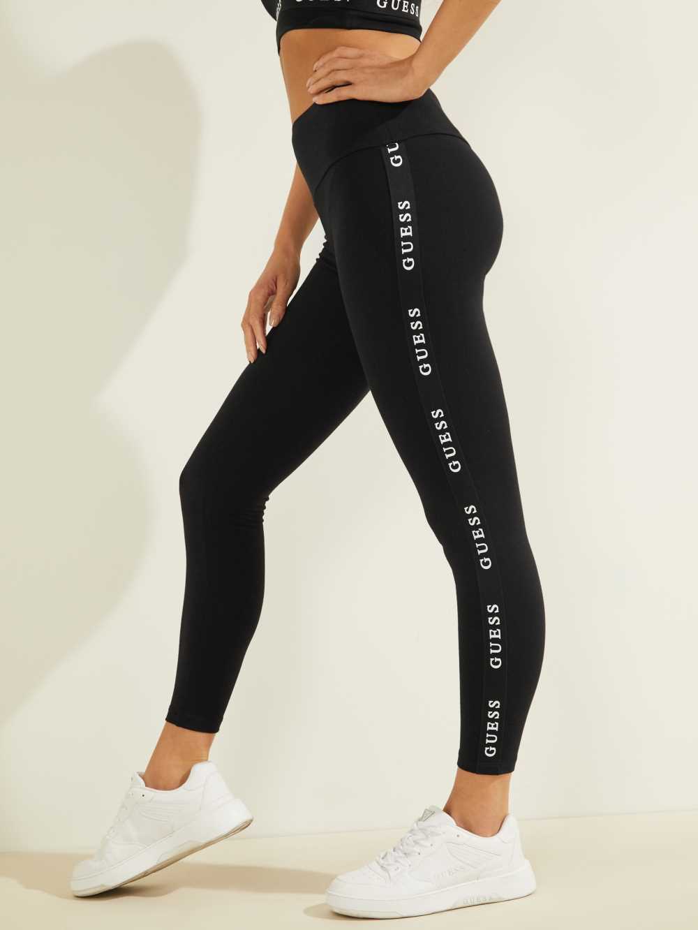 Black Women's Guess Eco Logo Tape Leggings Australia Sale | 480OMHDVY