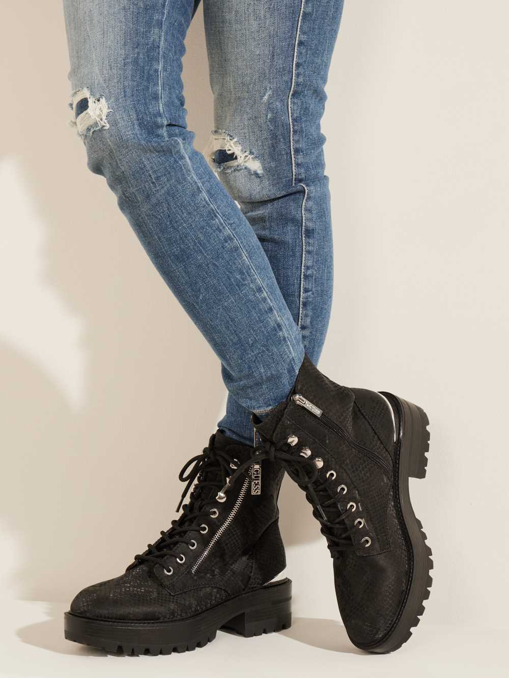 Black Women's Guess Fearne Combat Boots Australia Sale | 147NBMYUG