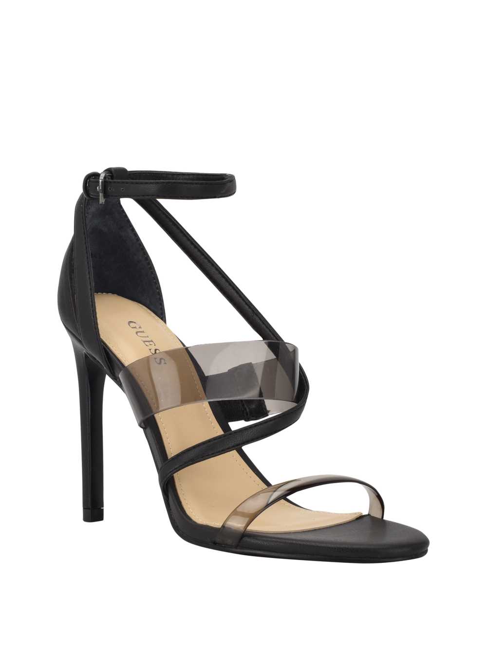 Black Women\'s Guess Felecia Transparent Heeled Heels Sandals Australia Sale | 759FZGCKV